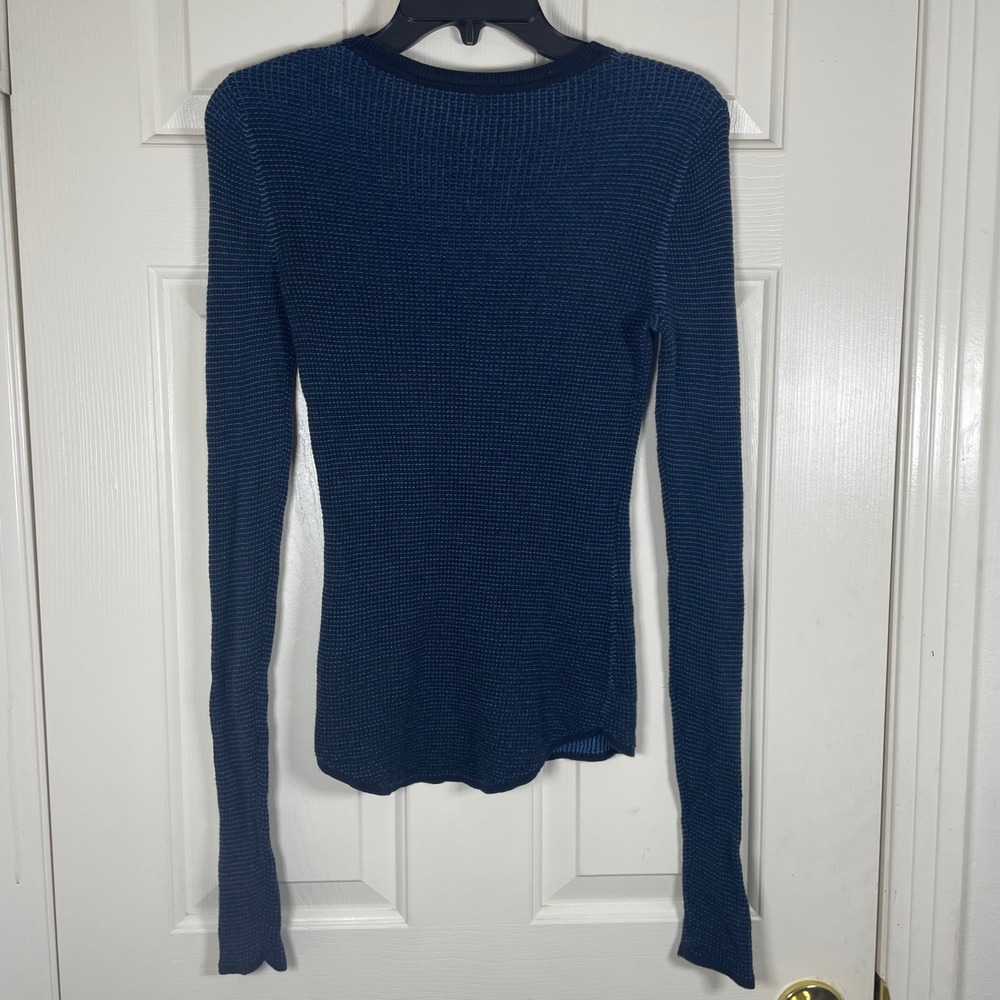 Margaret O'Leary Womens Blue Waffle Knit Cotton Crewneck Thumbhole Sweater Small - Picture 3 of 7